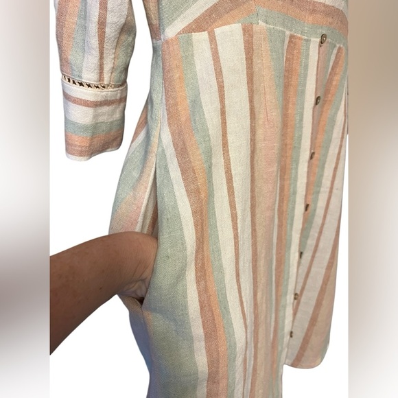 Soft Surroundings Arcata Linen Dress Sz PS Striped Boho Summer Gauzy buttons - Picture 7 of 11